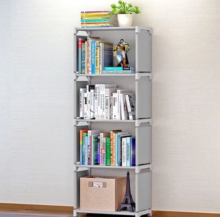 Non Wowen Fabric 4 Layer Simple Bookshelf, Stainless Steel Easy Moving Assembled Shelf, Clothes Toys Rack, Plastic Books Storage Cabinet Non Wowen Fabric 4 Layer Simple Bookshelf, Stainless Steel Easy Moving Assembled Shelf, Clothes Toys Rack, Plastic Books Storage Cabinet